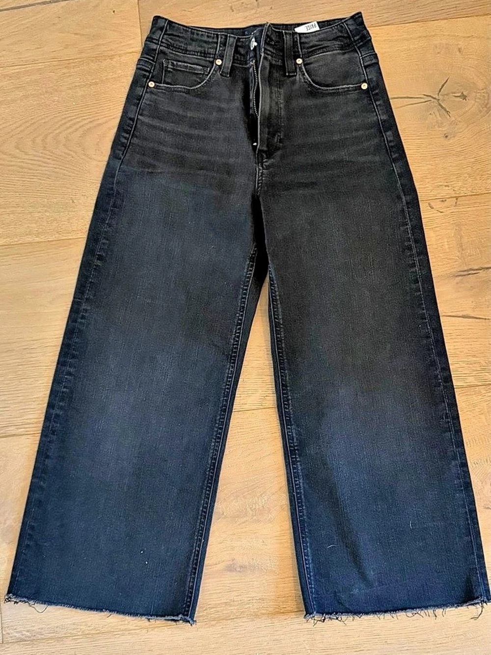 Paige Anessa High-Rise Crop Wide-Leg Jeans Black Waist 24 petite